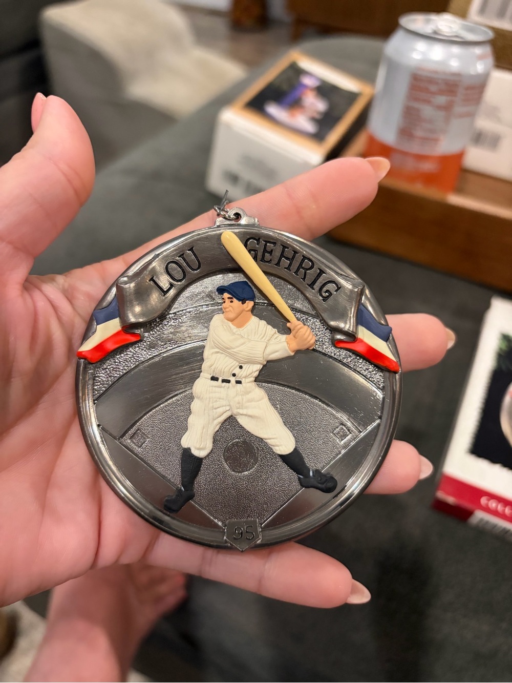 Hallmark Lou Gehrig Baseball Ornament - Cream, Blue, Red, Black, Gold